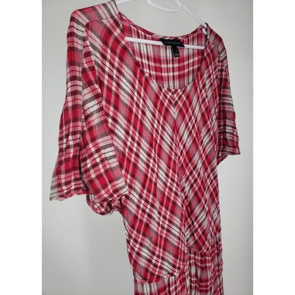 Lane Bryant Tunic Top Plaid Stripe Look With Tie Back Size 18 Lightweight Rayon - Picture 5 of 9